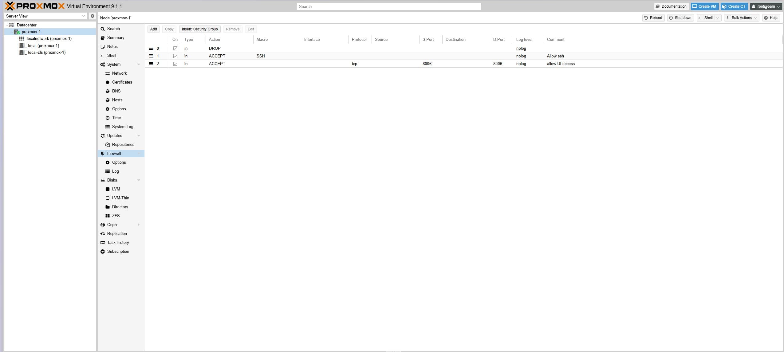 Proxmox Node Firewall