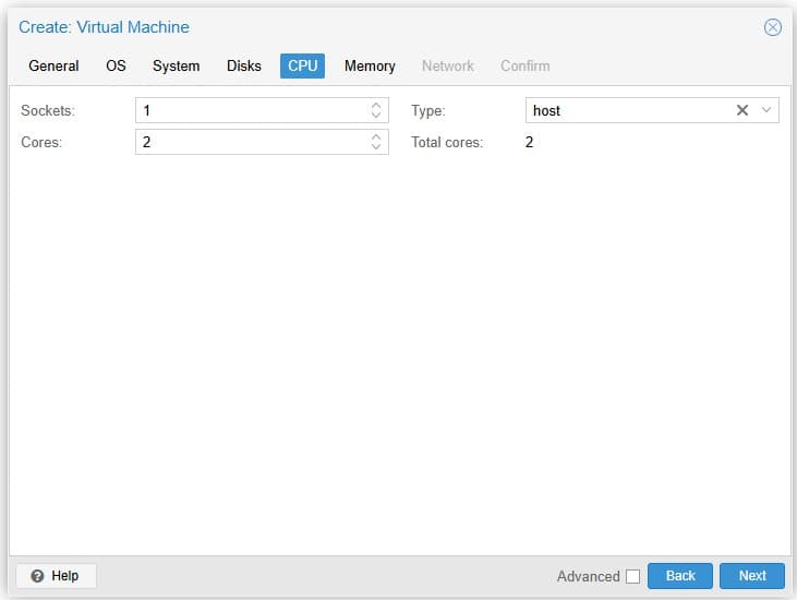 Create VM - CPU Configuration