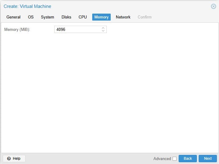Create VM - Memory Configuration